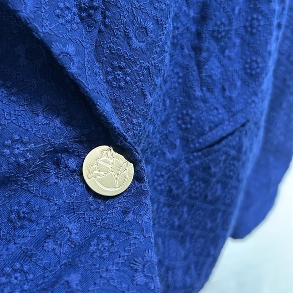 Draper James Eyelet Textured Notch Lapel Cotton Blazer Blue -Size Small - Picture 5 of 9